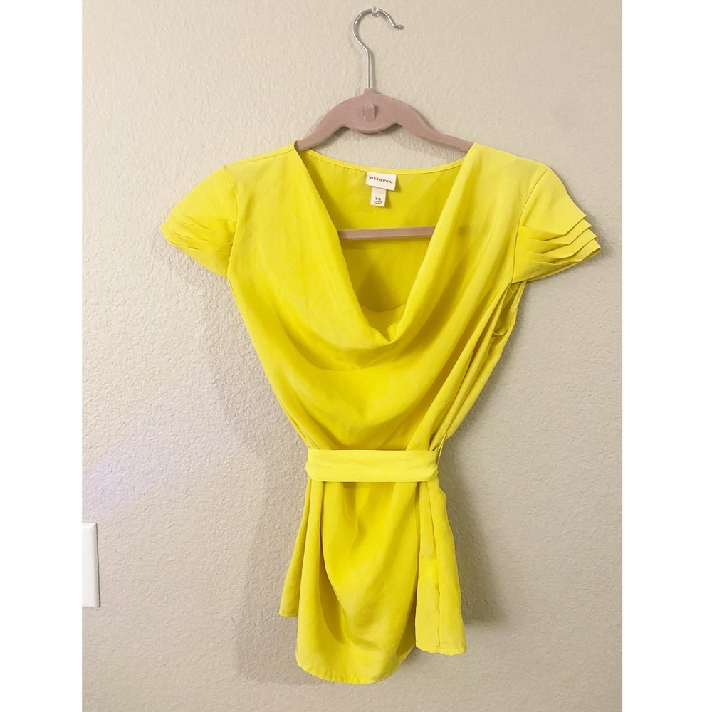 Merona Yellow Blouse with Cowl Neck and Tie